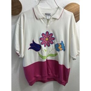 Vintage 80s Blast Nerd Girl Abstract Floral SS Sweatshirt Grannycore Retro Color